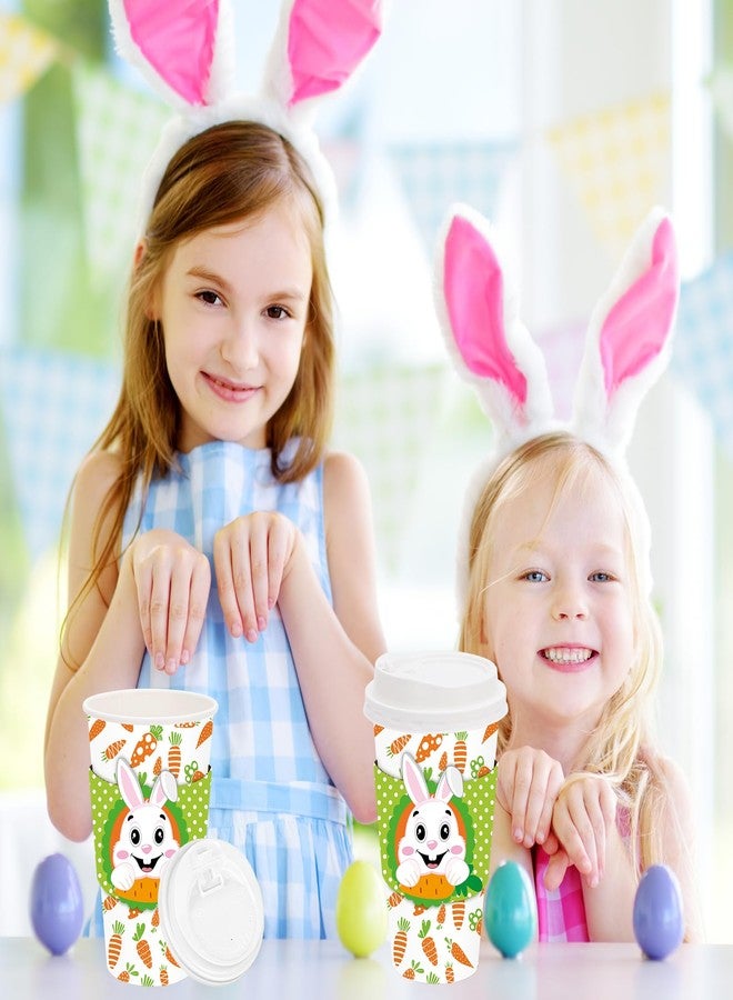 Whaline 50 Pack Bunny Carrot Disposable Coffee Cups with Lids and Sleeves Spring Cute Rabbit Paper Drinking Cups Green White Paper Cup for Easter Spring Party Supplies - Image 5